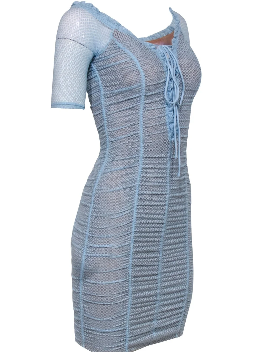 MAJORELLE Ava Dress Baby Blue Lace Up Ruched Mini Size XXS